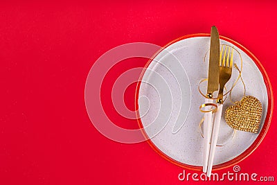 Valentine day dinner table setting background Stock Photo