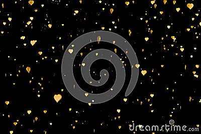 Valentine day gold hearts shape rise like frizz champagne golden bubbles movement on black background with alpha channel matte, ho Stock Photo