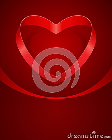 Valentine Day heart from red silk ribbon Vector Illustration