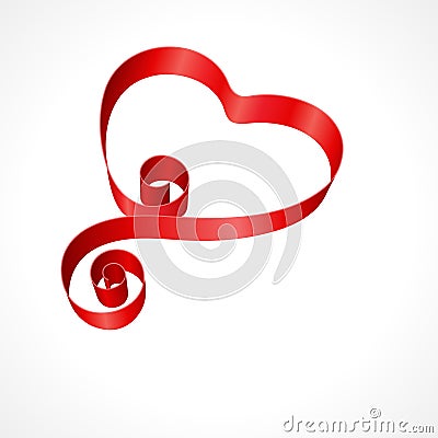 Valentine Day heart from red silk ribbon Vector Illustration