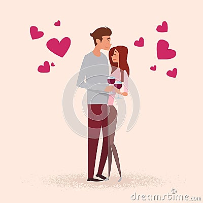 Valentine Day Holiday Couple Present Love Heart Shape Greeting Card Vector Illustration