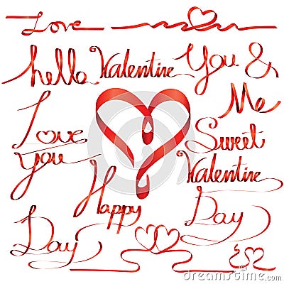 Valentine day letter font ribbon Vector Illustration