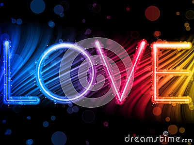 Valentine Day Love Word Colorful Waves Vector Illustration