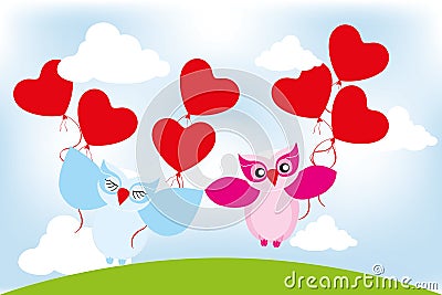 Valentine day lovely owls greeting card Vector Illustration