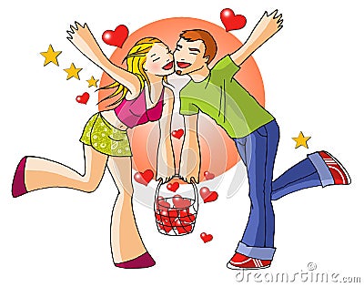 Valentine day lovers 01 with background Stock Photo