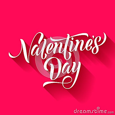 Valentine Day pink card heart love text calligraphy vector greeting Vector Illustration