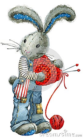 Valentine Day. rabbit and heart. illustration watercolor Cartoon Illustration