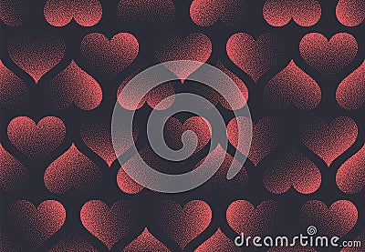 Valentine Day Seamless Background Vector Stipple Classic Heart Red Black Pattern Vector Illustration