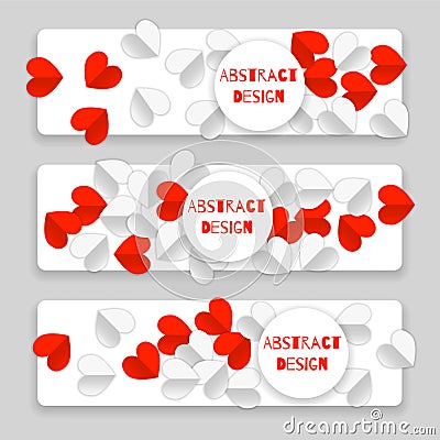 Valentine day set of banners with heart, red Stock Photo