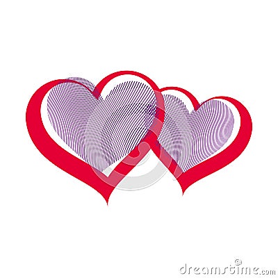Valentine day vector art illustration, two loving hearts Vector Illustration