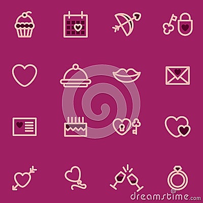 Valentine Day vector outline icons executed in the modern style. logos Vector Illustration