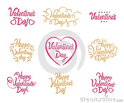 Valentine Day vector text lettering. Vector Happy Valentines Set Of Calligraphic Quotes. Lettering on white background for 14 Febr Vector Illustration