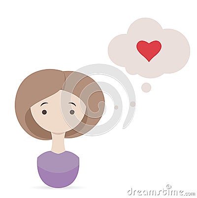 Valentine day wish. Cute girl thinking about love Vector Illustration