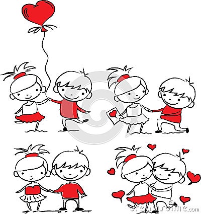 Valentine doodle boy and girl,vector Vector Illustration