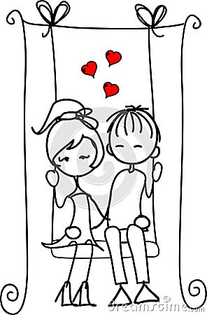 Valentine doodle boy and girl ,vector Vector Illustration