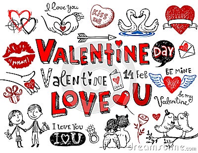 Valentine doodles Vector Illustration