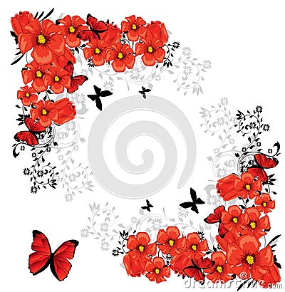 Valentine floral red card Vector Illustration