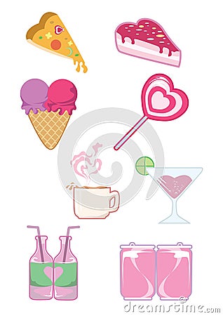 Valentine Food and Beverage icon set. Stock Photo