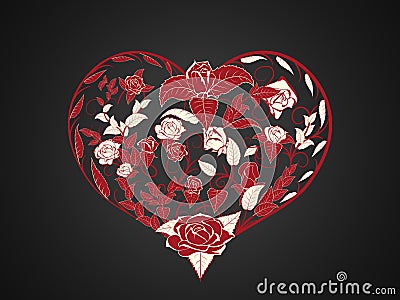 Valentine in the form of branching and twisting red branches of Vector Illustration
