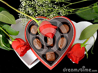 Valentine Gift & Roses Stock Photo