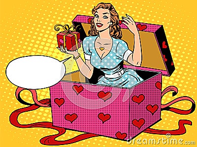 Valentine girl love romantic wedding surprise box Vector Illustration