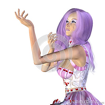 Valentine girl with violet hair Cartoon Illustration