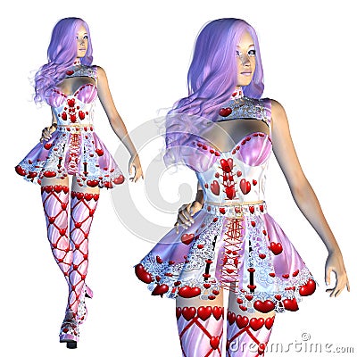 Valentine girl with violet hair Cartoon Illustration