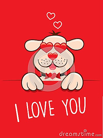 Valentine greeting card with funny dog falling in love Vector Illustration