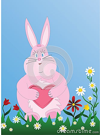 Valentine hare with heart with room for text Vector Illustration