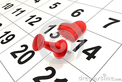 Valentine heart calendar 14 february background - 3d rendering Stock Photo