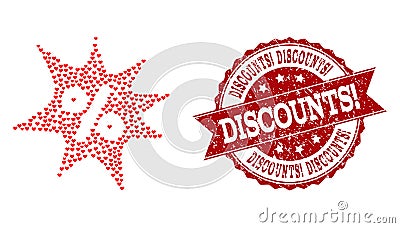 Valentine Heart Composition of Discount Boom Icon and Grunge Stamp Vector Illustration