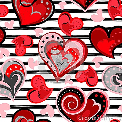 Valentine heart seamless background. Vector. Hand draw hearts, romantic pattern. Vector Illustration