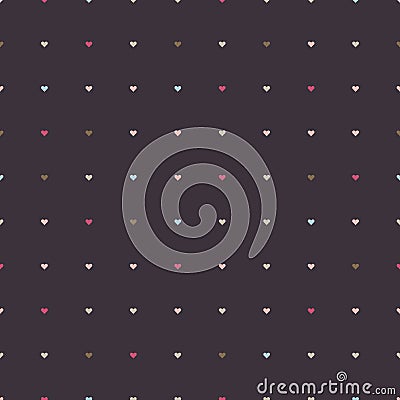 Elegant Seamless vector pattern with little colourful hearts on a purple background. Vector Illustration