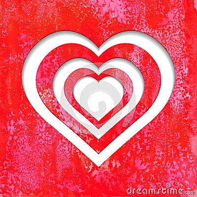 Valentine Hearts on red watercolor background Vector Illustration