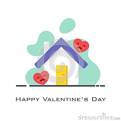 Home with hearts in flat style for valentine`s day Stock Photo