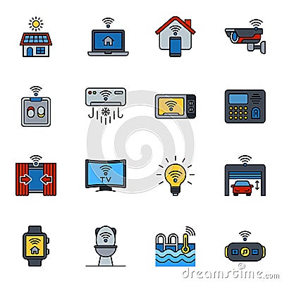 Home automation icons set 1, Smart home lineal color icon. Vector Illustration