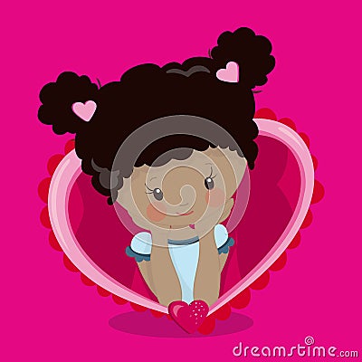 Valentine Kids Girl Dark Bubbles Heart 04 Vector Illustration