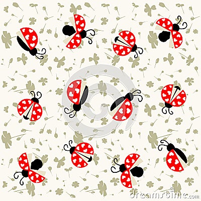 Valentine ladybug with hearts seamless pattern - vector Stock Photo