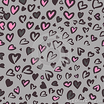 Valentine Leopard or jaguar seamless pattern. Trendy animal print. Spotted cheetah fur heart shaped. Vector background for fabric Vector Illustration