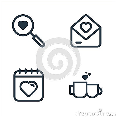 valentine line icons. linear set. quality vector line set such as cup, calendary, mail Vector Illustration