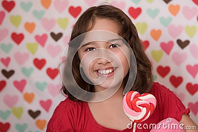 Valentine lollipop and girl Stock Photo