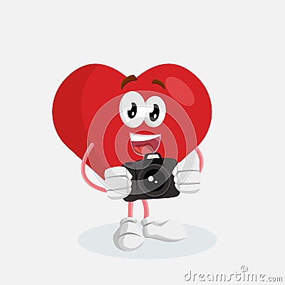 Valentine love Logo mascot with camera pose Vector Illustration