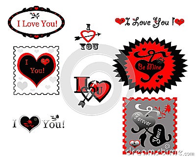 Valentine Love Stamps Stickers Icons Stock Photo