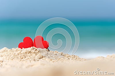 Valentine and Marry Concept. Two red hearts couple lovers for married wedding in summer day Stock Photo