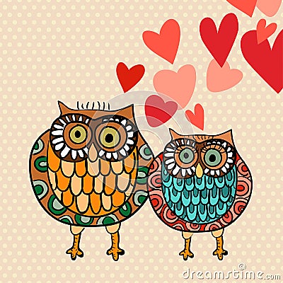 Valentine owl couple in love Vector Illustration