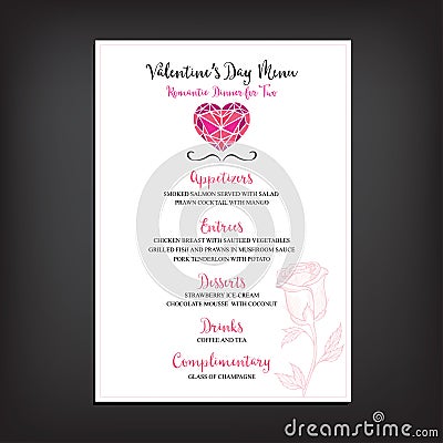 Valentine party invitation restaurant. Food flyer. Vector Illustration