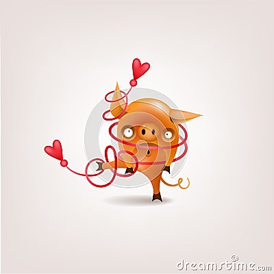 Valentine pig with rope Vector Illustration
