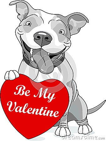 Valentine Pit Bull with Heart Vector Illustration