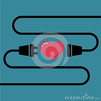 Male and Female plug to connect for love and heart for Valentine`s day Stock Photo