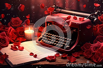 Valentine poetry written on an old typewriter. Stock Photo